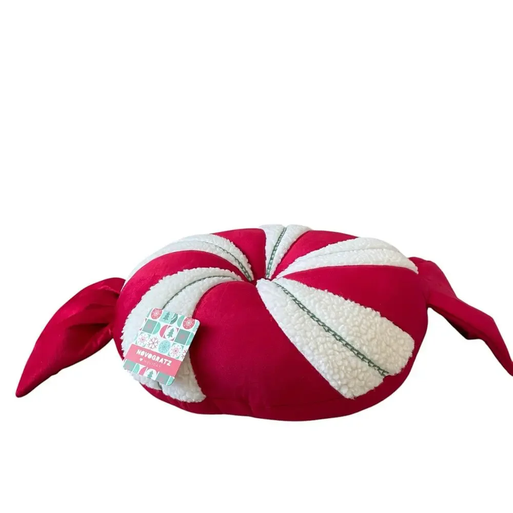 Christmas PEPPERMINT CANDY Shaped Pillow 29x17 Holiday Red Swirl by Novogratz